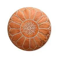 pouf artisanal marocain en cuir véritable fait main - vendu rembourré - repose-pied, coussin de sol, ottoman (marron sable)