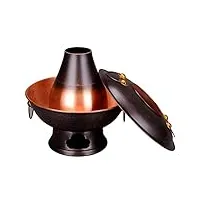 cyjaznhh pot à feu chinois en cuivre, hot pot au charbon de bois avec cheminée, shabu pot hotpot, poêle chinoise, 38 cm (couleur : 34 cm) (color : 38cm)