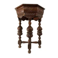 superbe table d'appoint octogonale ancienne du xixe siècle en bois orné sculpté à la main